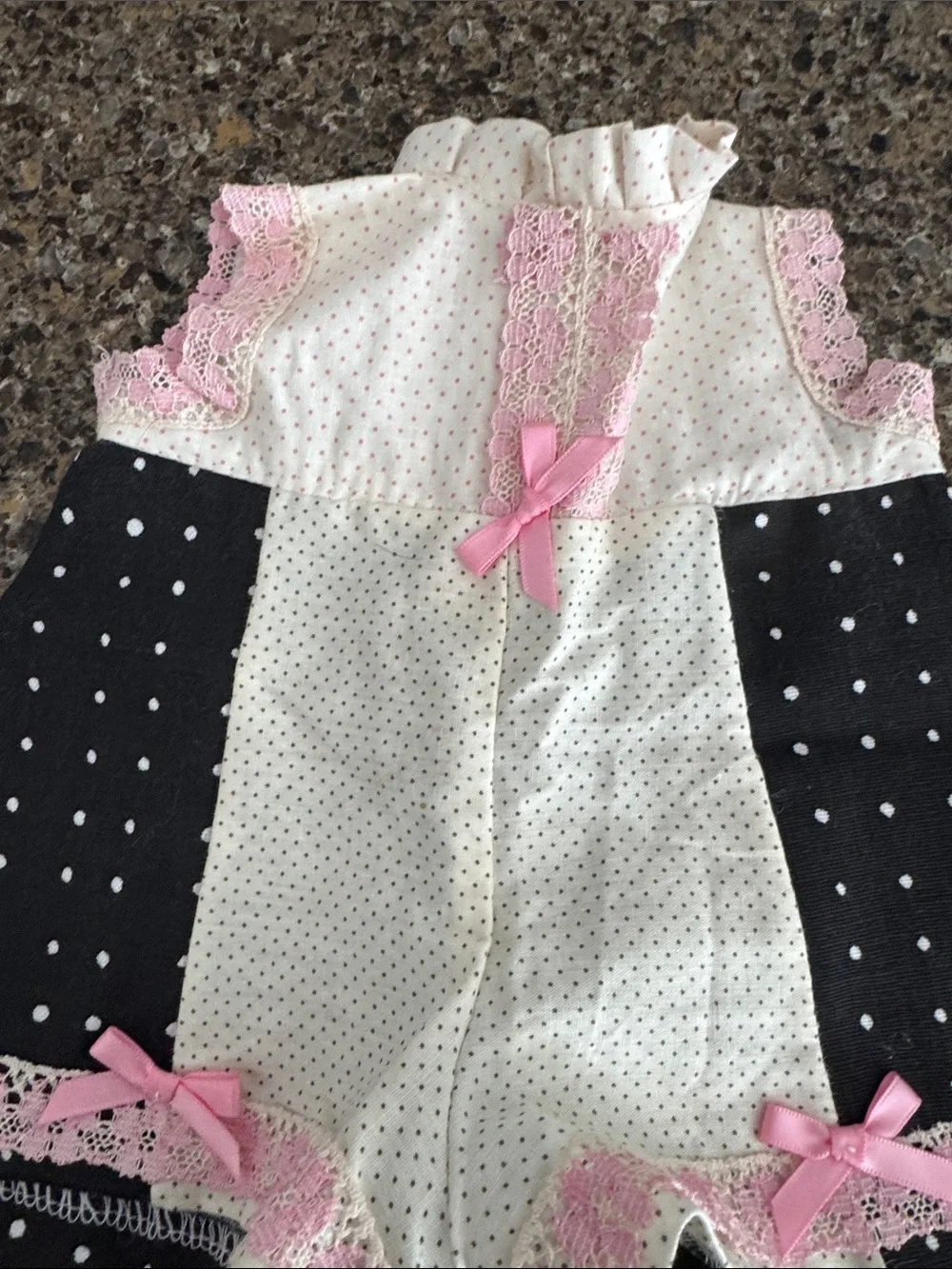 American Girl Doll 18" Doll Handmade Pink & Black Polka Dot Romper w/ Lace Bows - Picture 5 of 5